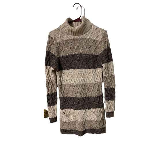 Jeanne Pierre Colorblocked Cable-Knit Tunic Sweater Brown / Beige Size M Pockets - Picture 1 of 4